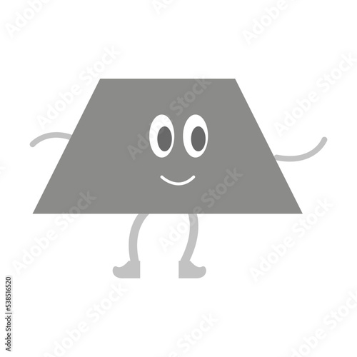 Trapezium or Trapezoid cartoon geometric shape for kids to learn basic math education with smiley face character illustration for kindergarten, preschool and Montessori children.