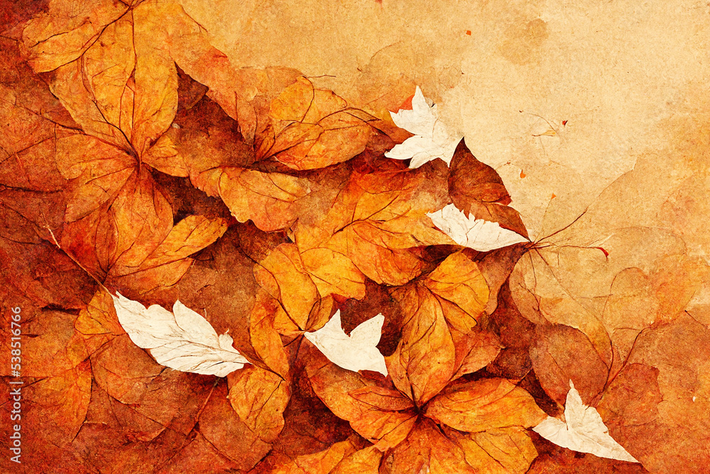 Fototapeta premium Digital painting of Autumn scenery with falling leaves. Abstracts image of Autumn Background