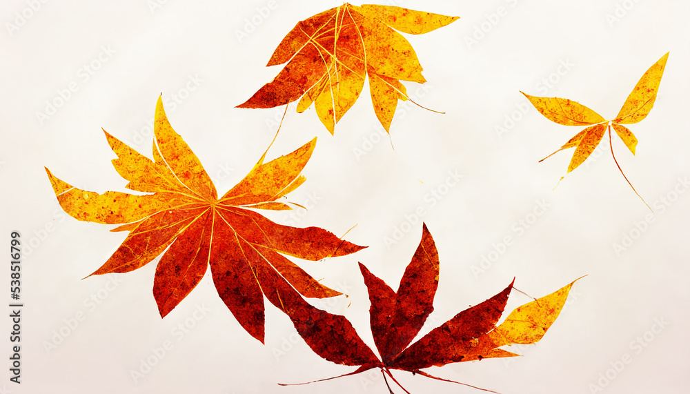Fototapeta premium Digital painting of Autumn scenery with falling leaves. Abstracts image of Autumn Background