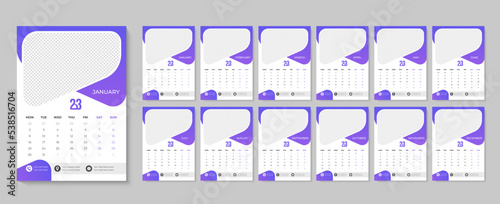 2023 year wall calendar design with Monthly printable calendars template