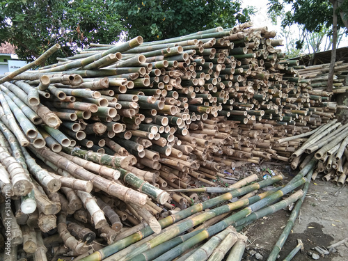 pile of bamboo sticks at a bamboo seller, very useful for various things photo