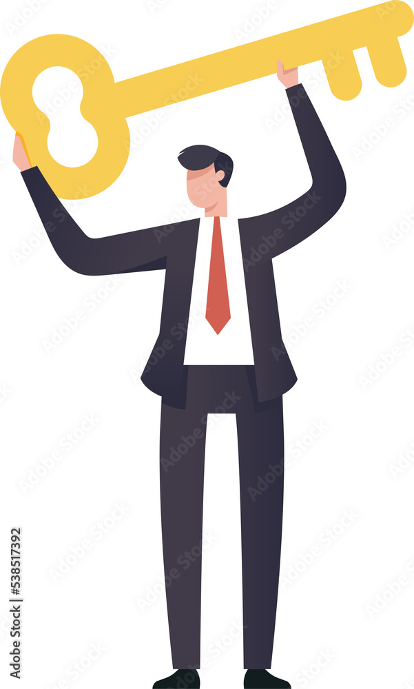 businessman holding a key. leader with important skill, successful businessman. illustration png