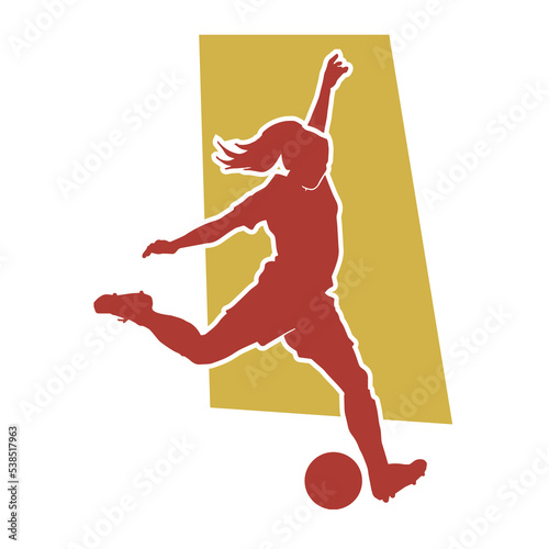 Female football athlete. woman soccer player vector silhouette