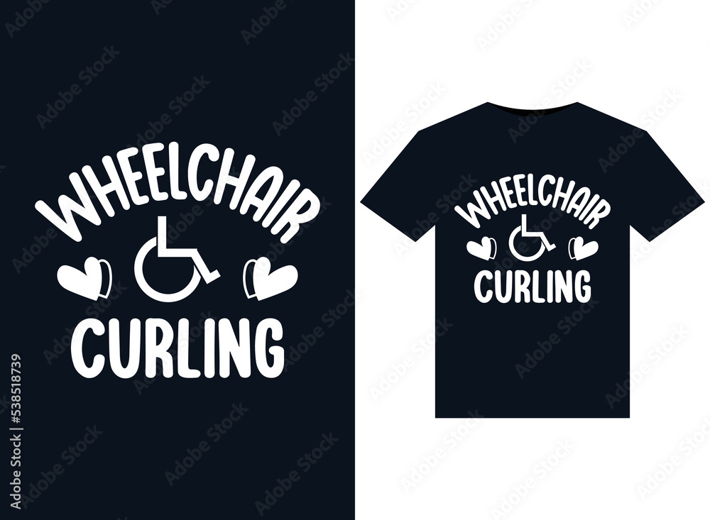 Wheelchair Curling illustrations for print-ready T-Shirts design