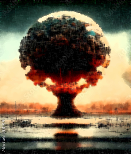 Mushroom from a nuclear bomb explosion. Nuclear war in the world. End of the world. Armageddon.