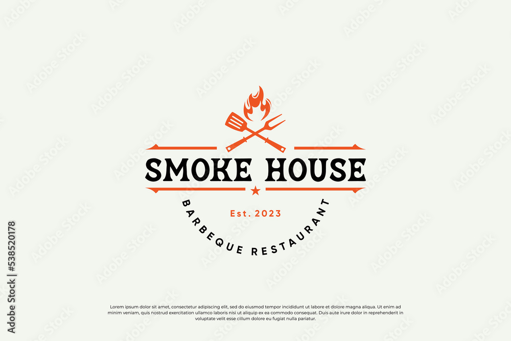 Steak house logo design. Vintage label steak house logo vector.