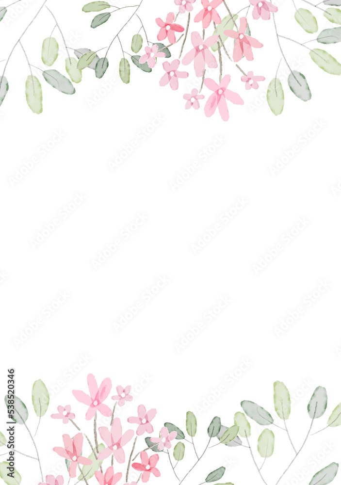 watercolor botanical hand drawing leafs wreath with tiny pink and yellow flowers watercolor botanical hand drawing leafs wreath with tiny pink and yellow flowers