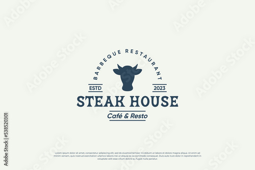 Retro steak, barbecue, beef logo design. Design badge for premium food.