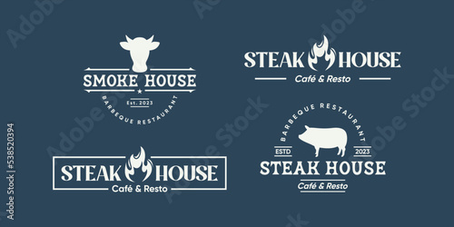 set of steak house badge logo design collection.