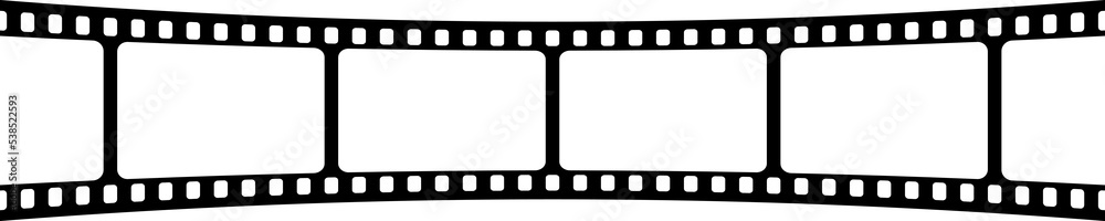 Curved film strip. Old retro cinema movie strip. Analog video recording equipment. Vector illustration Curved film strip. Old retro cinema movie strip. Analog video recording equipment. Vector illustration