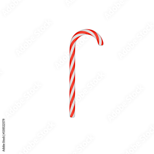Candy cane on white background, 3d render, 3d illustration