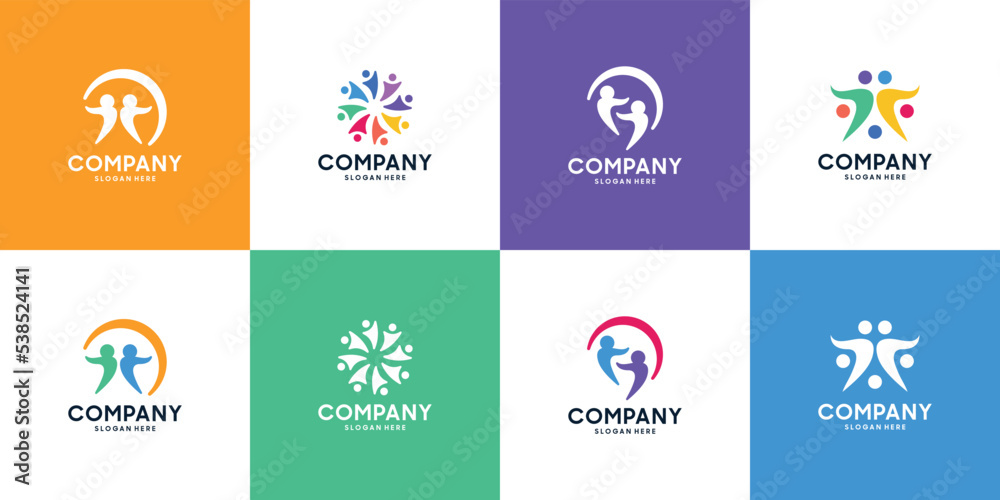 set of abstract human family logo design template.