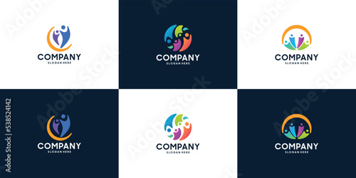Set of Creative people family and human unity logo design. Colorful abstract human community.