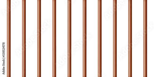 Realistic dark wooden lattice, rural picket fence. Farm or village house boundary, garden enclosing planks. Detailed wooden jail cage. Criminal background mockup. Creative vector illustration