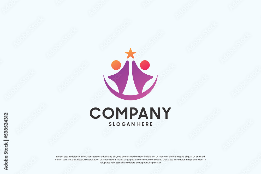 Success human logo design. abstract people with unity concept.