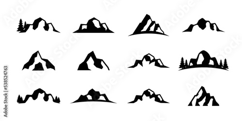set of mountain icons logo design. Mountain silhouette logo design template.