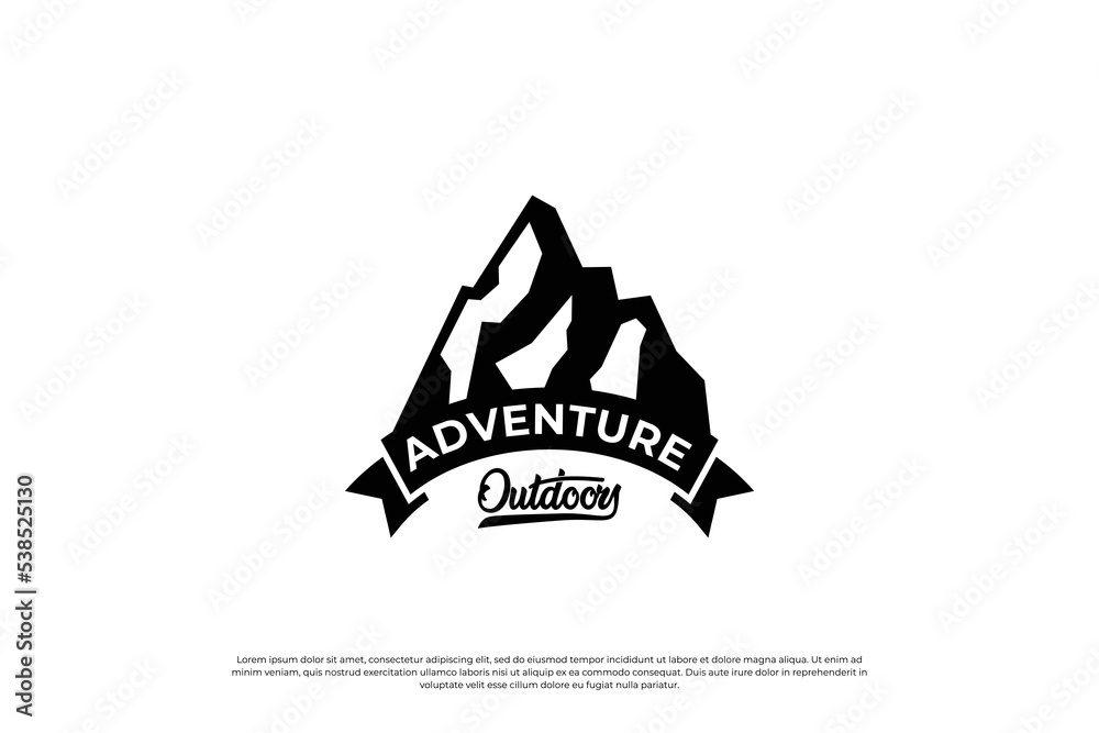 Mountain exploration logo design. Mountain travel emblem. Mountain expedition adventurer.