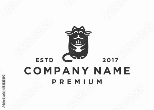 coffee cat logo design vector illustration template