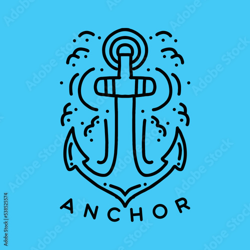 anchor nautical illustration Monoline Vector Logo, marine vintage badge, creative emblem Design For Business