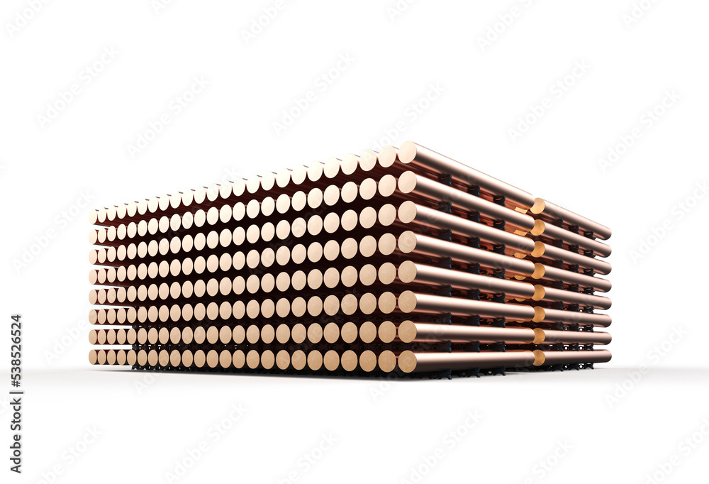 Heap of shiny copper billets in factory Heap of shiny copper billets in factory