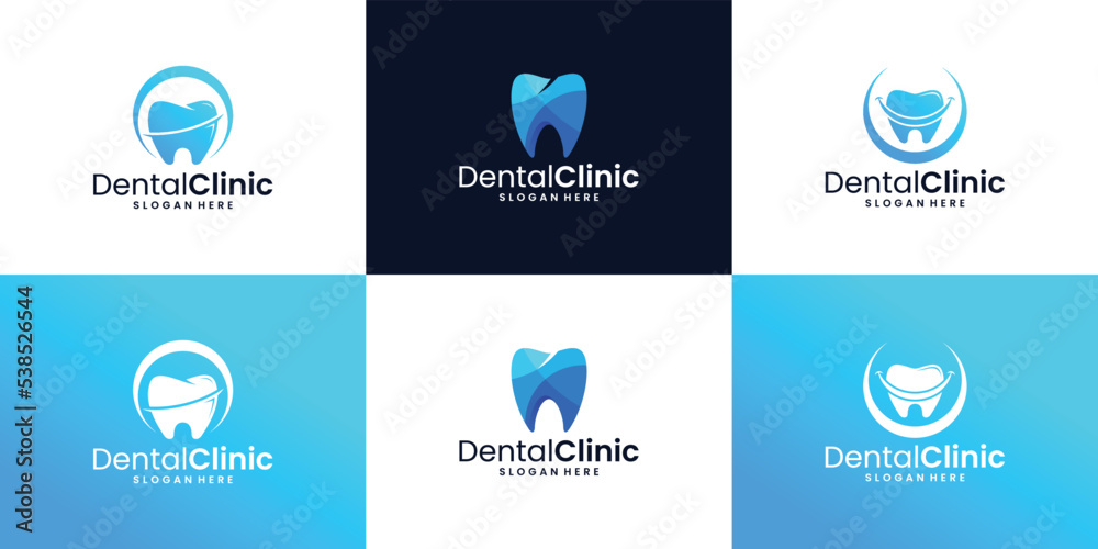 set of creative dental clinic logo design. tooth symbol concept