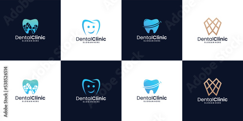 set of Dental Clinic Logo With Tooth Shape logo design template collection.