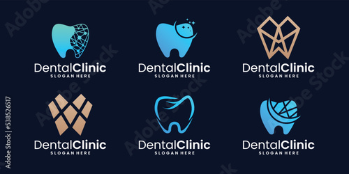 set of Dental Clinic Logo With Tooth Shape logo design template collection.
