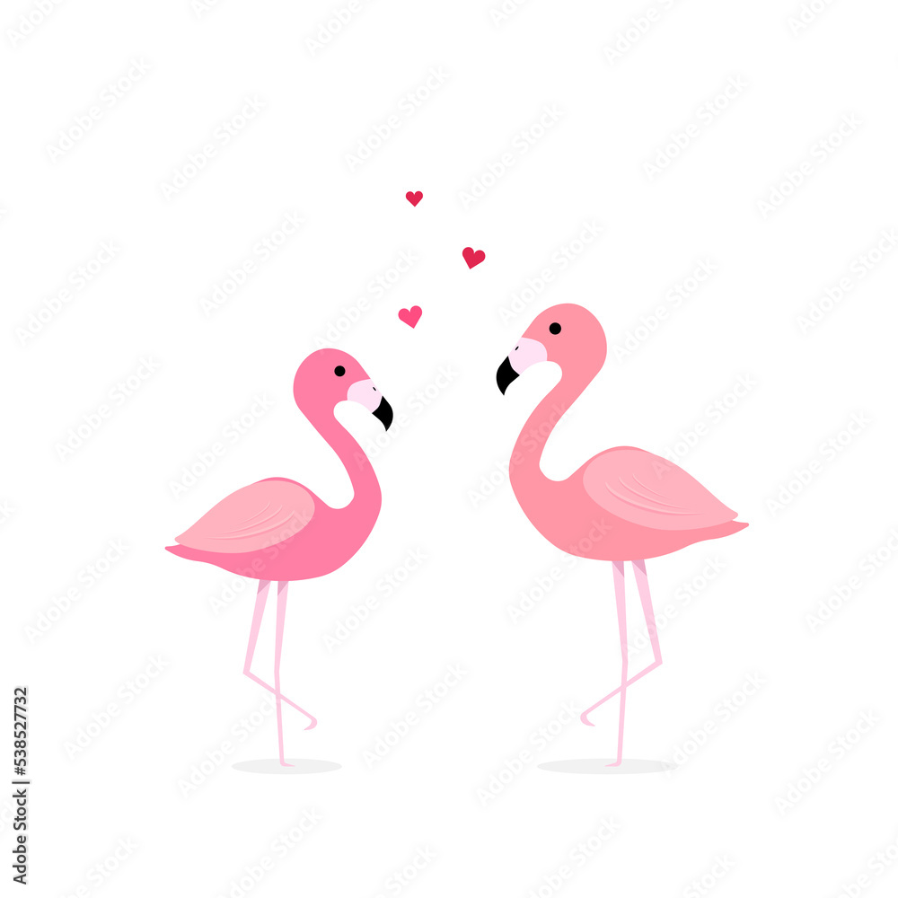 Fototapeta premium Pink flamingo jpeg illustration. flat design isolated on white background. Flamingo seamless pattern. jpg image. Cute pink tropical wallpaper and fabric print. Doodle illustration