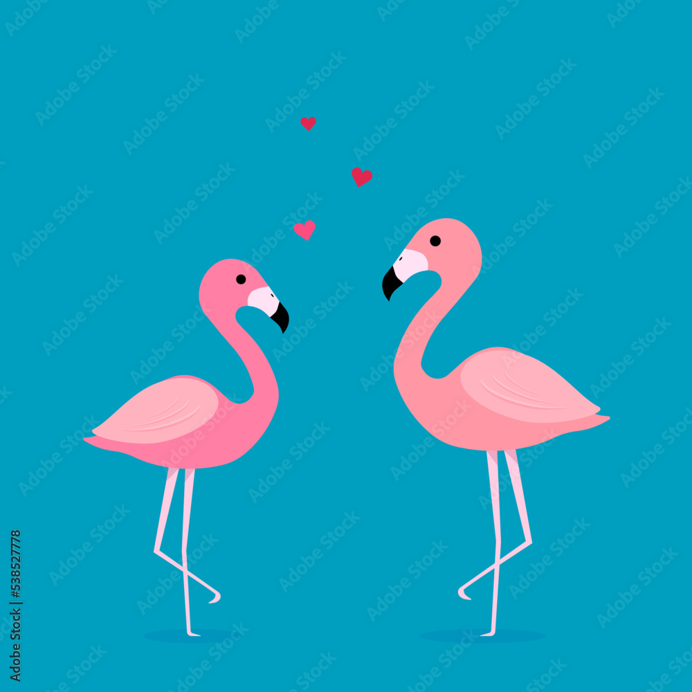 Obraz premium Pink flamingo vector illustration. flat design isolated on white background. Flamingo seamless pattern. Flamingo seamless pattern with polka dots design. Cute pink tropical wallpaper and fabric print.