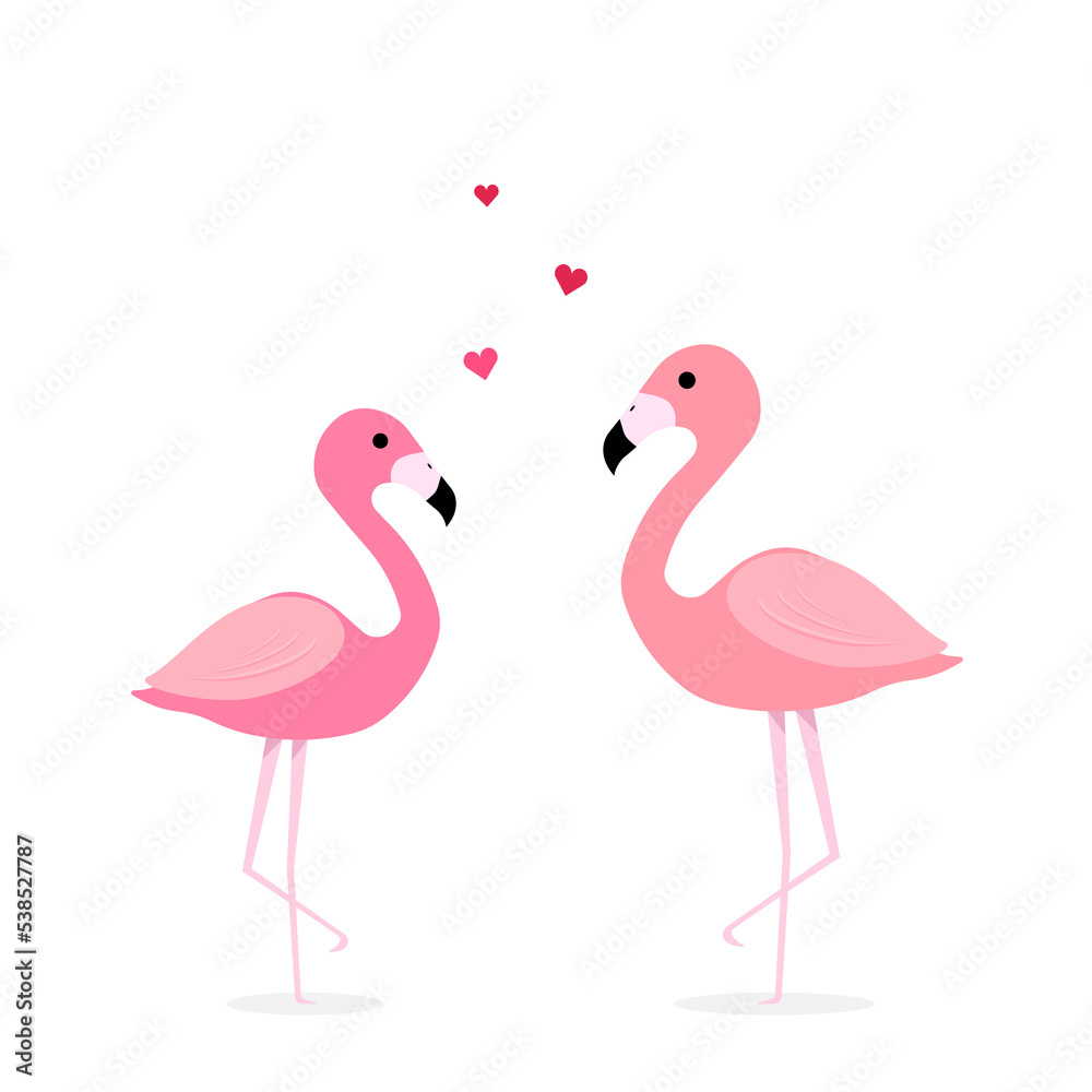 Fototapeta premium Pink flamingo vector illustration. flat design isolated on white background. Flamingo seamless pattern. Flamingo seamless pattern with polka dots design. Cute pink tropical wallpaper and fabric print.
