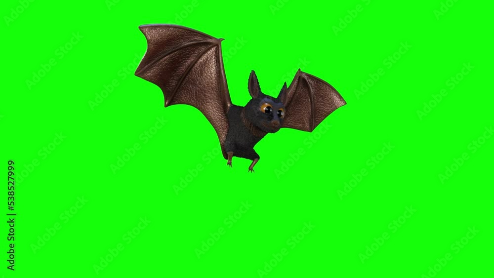 Looping 3D animation rendering of a flying, stylized bat on a green background in celebration of Halloween. Looping 3D animation rendering of a flying, stylized bat on a green background in celebration of Halloween.