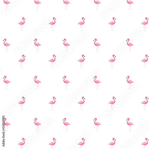 Pink flamingo vector illustration. flat design isolated on white background. Flamingo seamless pattern. Flamingo seamless pattern with polka dots design. Cute pink tropical wallpaper and fabric print.