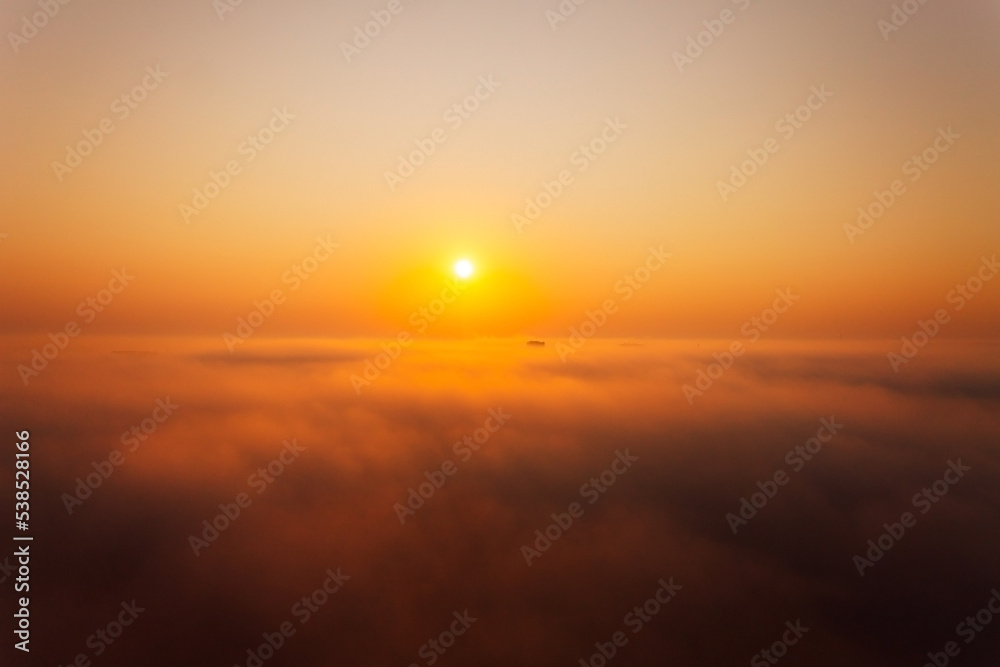 Aerial view of fog over the city