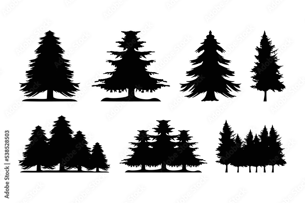 Fototapeta premium pine tree silhouette logo fir tree vector icon collection.