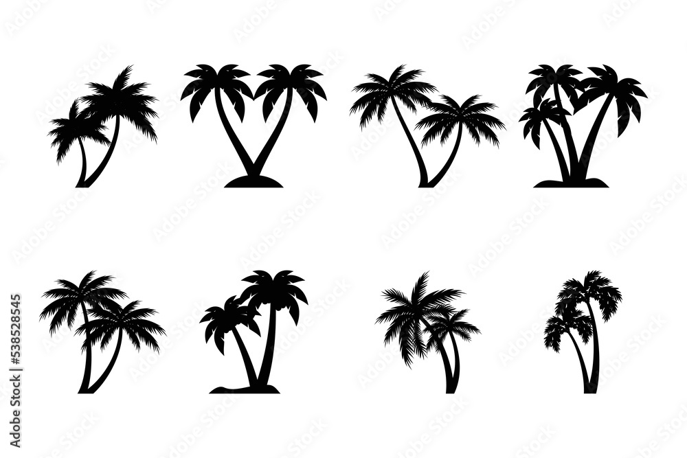 coconut tree silhouette icon, palm tree silhouette vector collection.