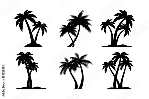 coconut tree silhouette icon, palm tree silhouette vector collection.