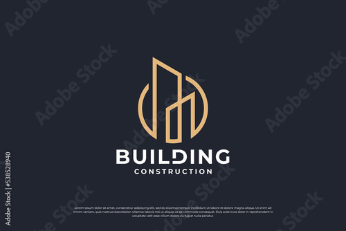 Creative building logo design inspiration with line art style.