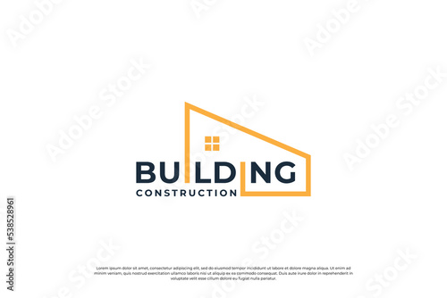 Building house structure logo design with typography art vector.