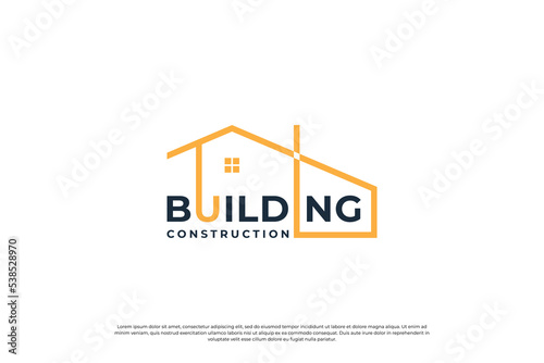Building house structure logo design with typography art vector.