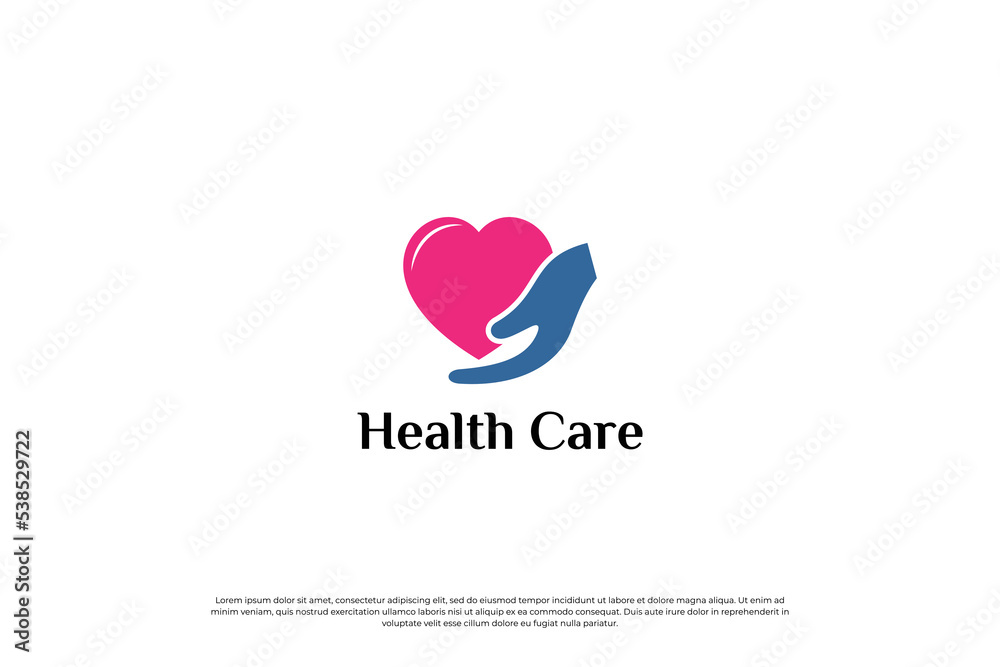 medical, healthcare logo design with hand and love shape combination. medical, healthcare logo design with hand and love shape combination.