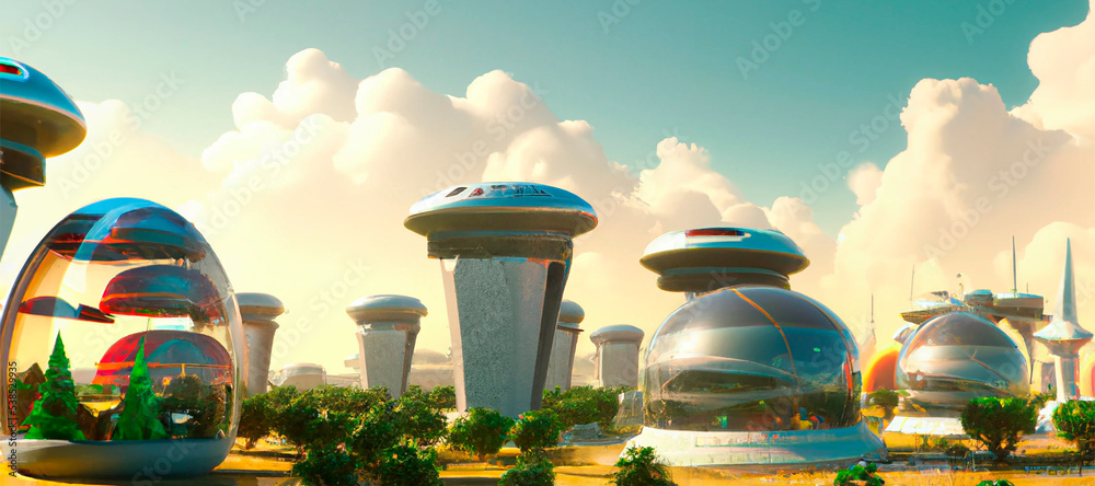 Futuristic eco city landscape with modern buildings Stock Illustration ...