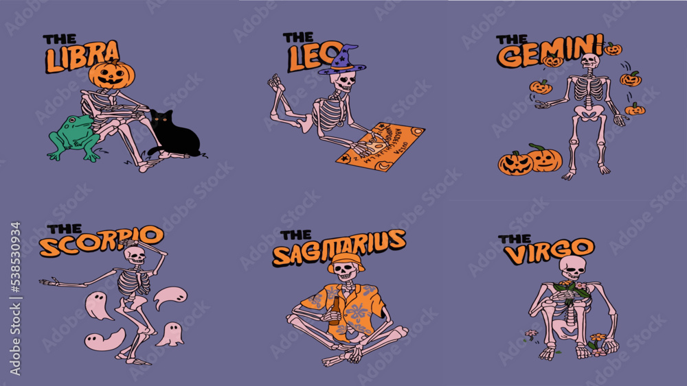 zodiac in combination with the halloween festival, suitable for designing t-shirts, stickers, posters and more