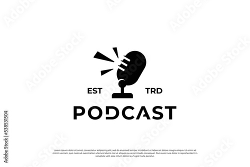 creative podcast logo design. microphone icon, recording logo template.