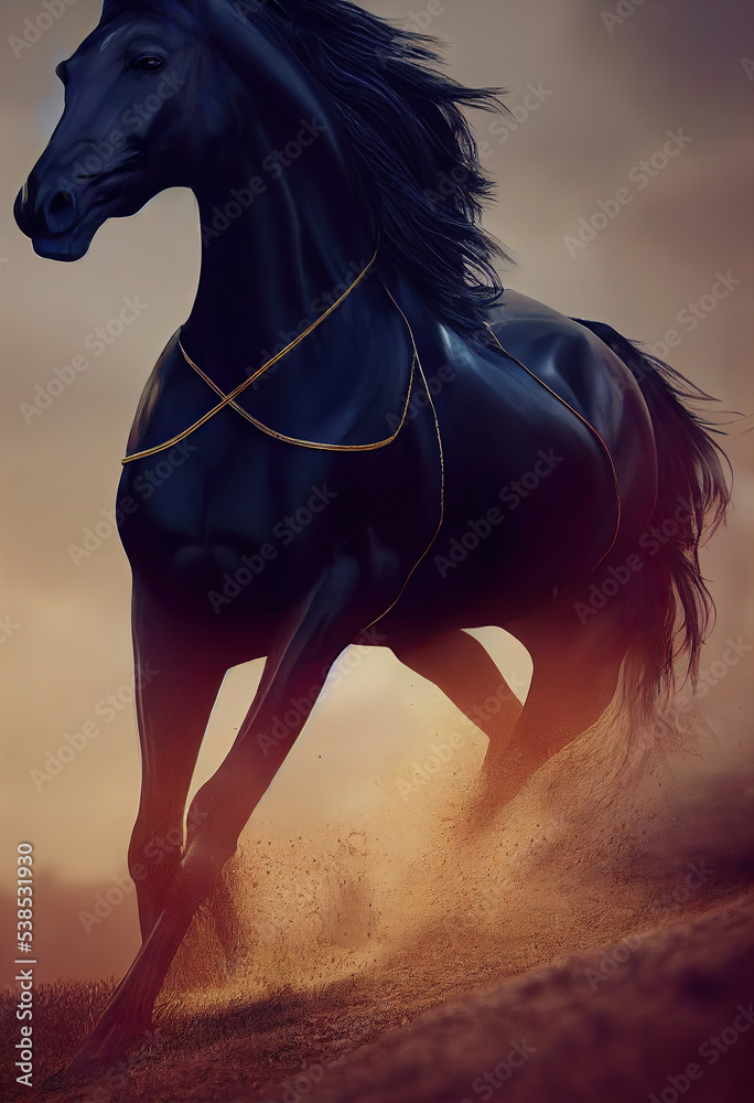 Gorgeous black horse illustration generated by Ai, is not based on any  original image, character or person Stock-Illustration | Adobe Stock