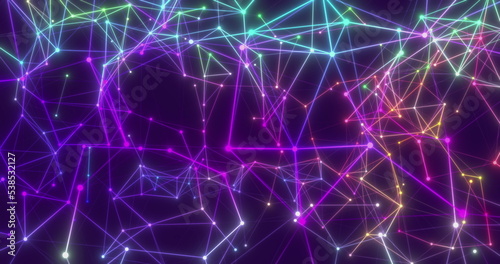 Background Abstract colored dynamic plexus on blue Futuristic technology. 3D render