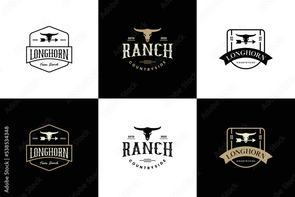 set of longhorn vintage emblem logo design. Bull Cattle Vintage Label ...