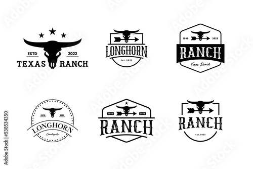set of texas ranch, cattle farm badge logo design vintage style.