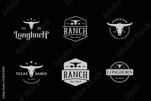 Set of vintage longhorn buffalo, cow, bull logo design. Badge template for your business ranch