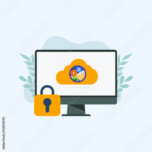 Lock cloud file flat vector illustration