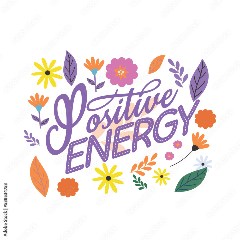 Floral Positive Energy Flat vector illustration